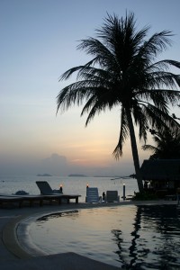 Sunset by the pool